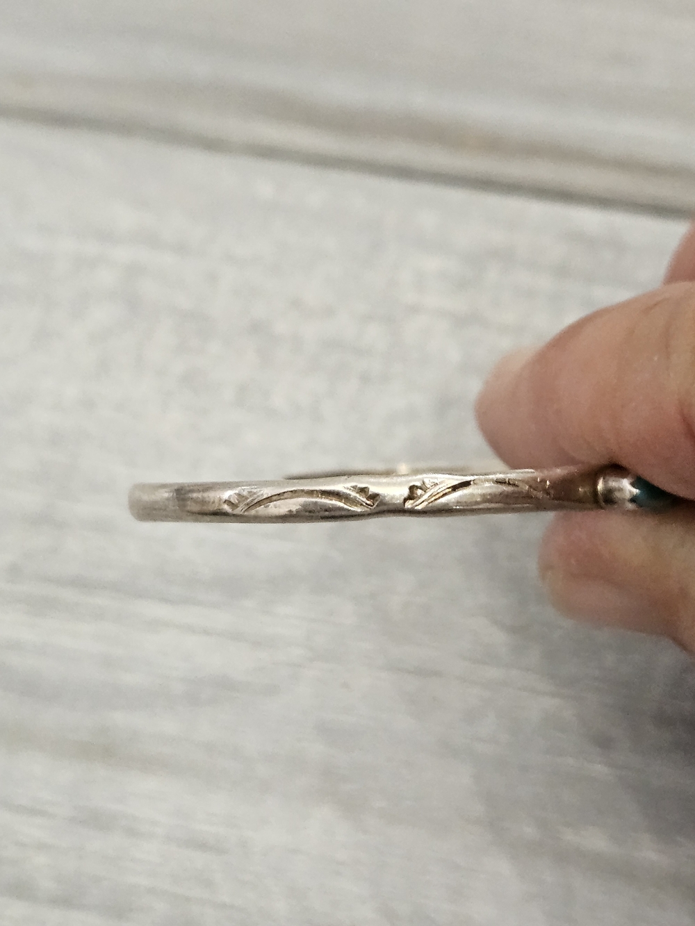 Sterling Turquoise Cuff w/ Engraved Detailing - Picture 8 of 11